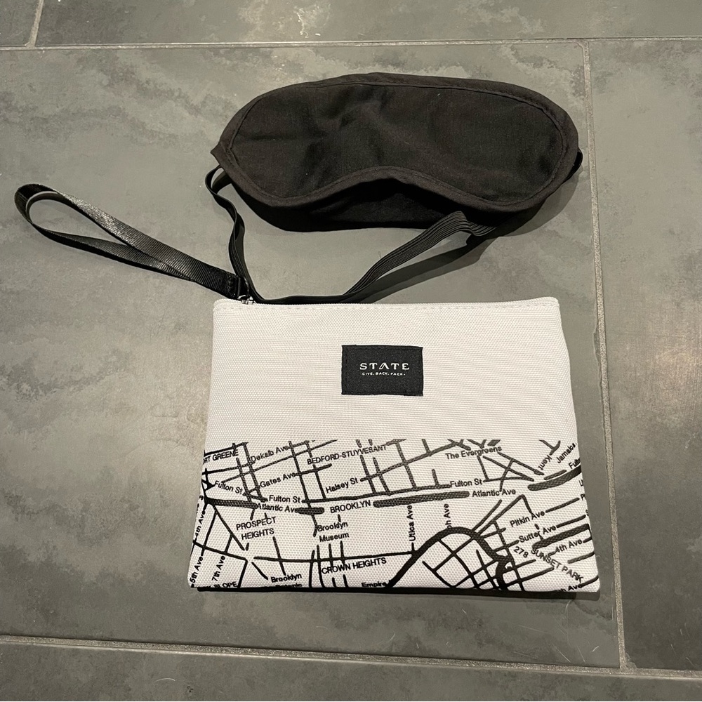 Set of 3 travel pouches with eye masks and socks